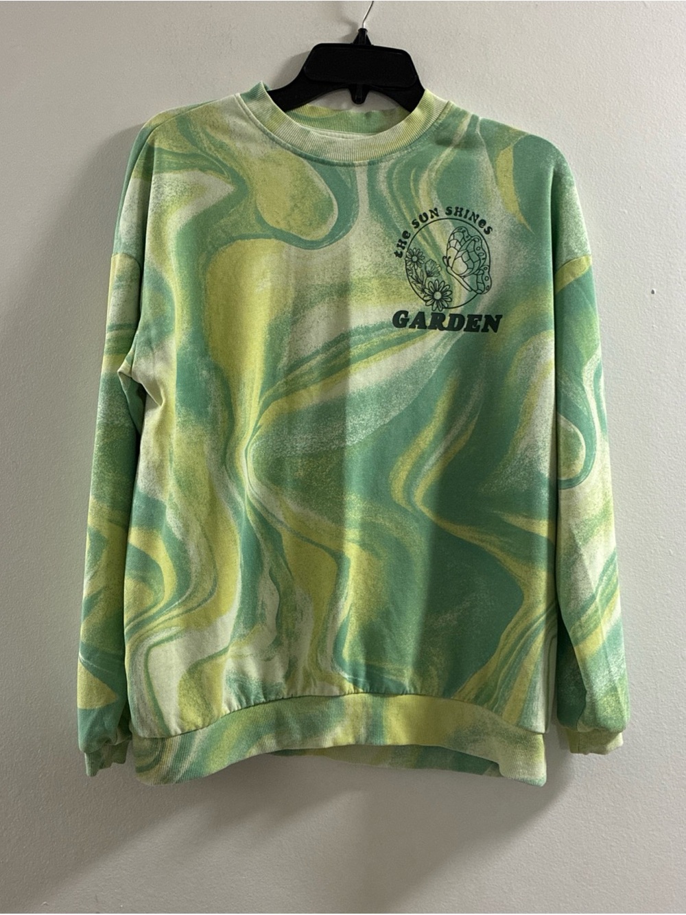 H&M Green and Yellow Girls Swirl 'Garden' Size 12/14 Crewneck Sweatshirt